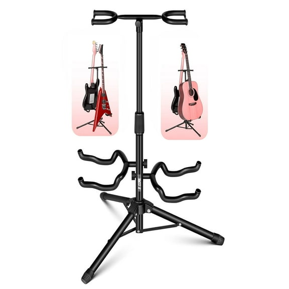 FITHOOD 5 Core Guitar Stand Adjustable Double Guitars Stands Floor w Neck Holder Universal Supports for Acoustic Electric Classic Bass Instrument Folding Portable Black - GSH 2N1
