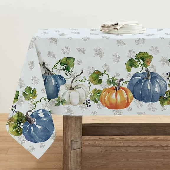 Thanksgiving Tablecloth, Autumn Pumpkins Vines Rectangle Table Cloth 60x84 Inch, Maple Leaf Fall Harvest Tablecloths, Waterproof Spillproof Table Cover for Dinner Kitchen Party Holiday Decoration