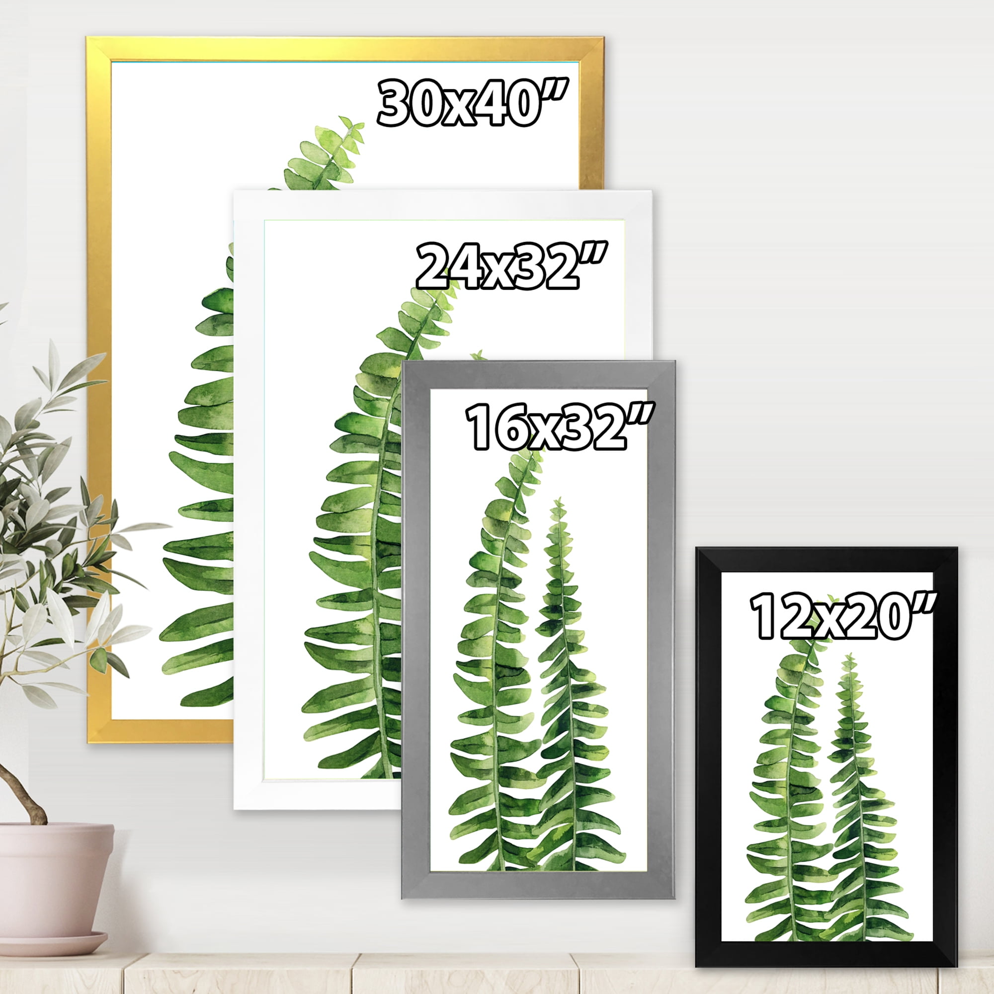 Designart 'Fern Plant Leaves Detail IV' Farmhouse Framed Art Print