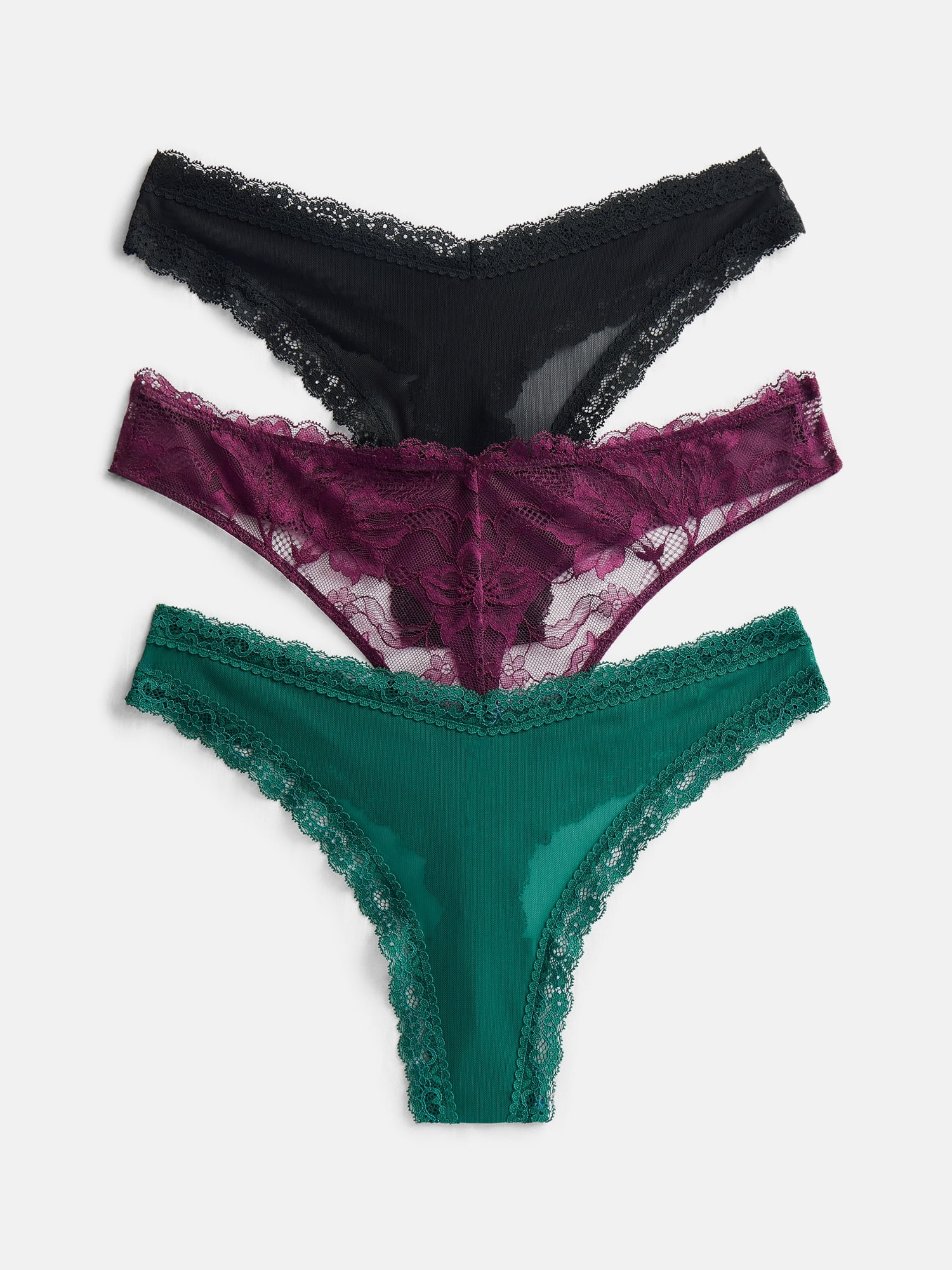 Joyspun Women's Lace Thong, 3-Pack, Size XS-XXXL