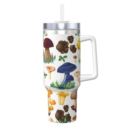 

Japanese Painting Mushroom 40oz Car Insulated Cups Ice Bully Cup with Handle Double Stainless Steel Vacuum Tumblers Water Bottle with Lid and Straw