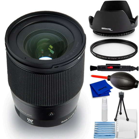 Sigma 16mm f/1.4 DC DN Contemporary Lens for Micro Four Thirds - Bundles Includes: Tulip Lens Hood, UV Filter, Starter Cleaning Kit & Much More (7pc Bundle)