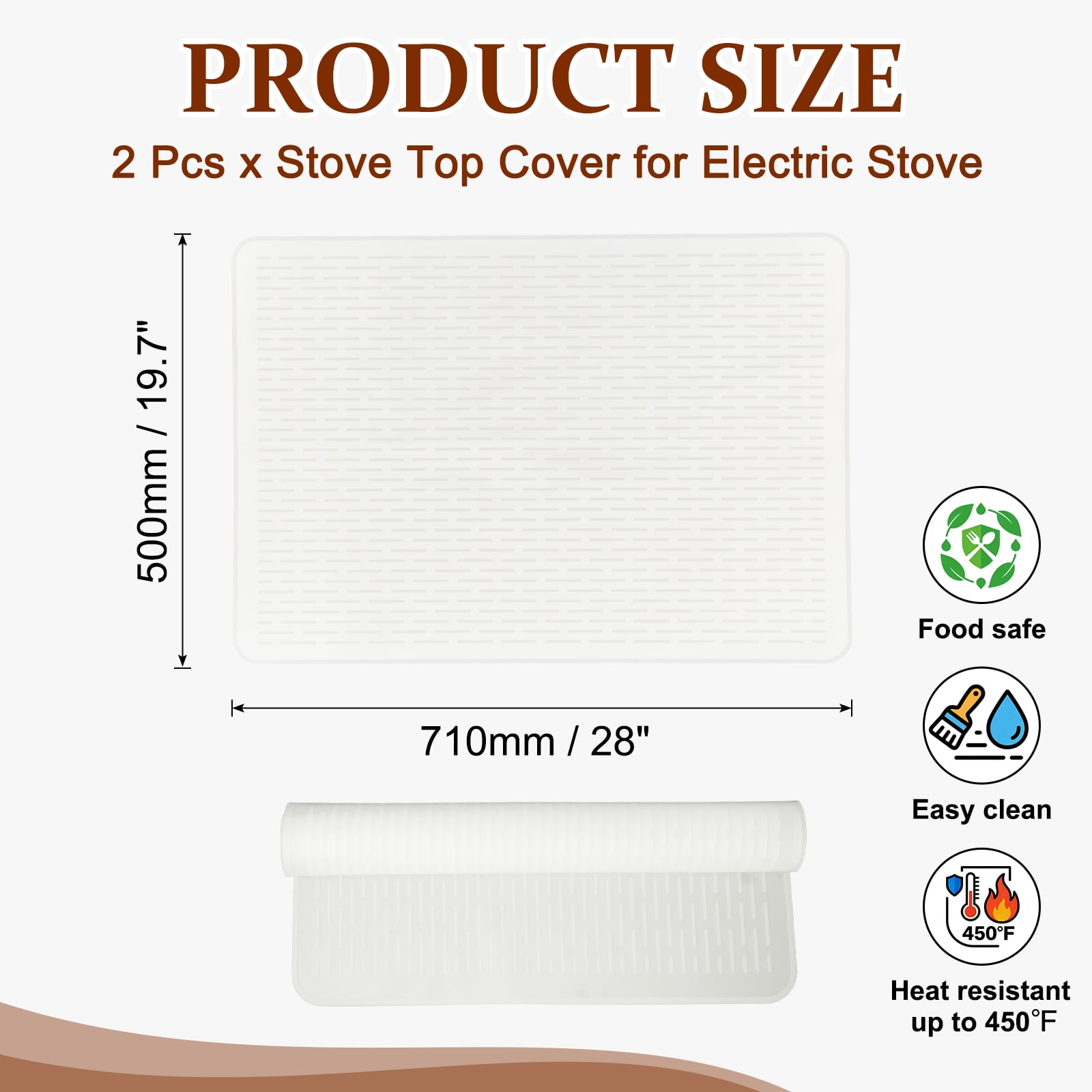 Uxcell 28 x 20 Inch Stove Top Cover for Electric Stove, 2Pcs Silicone Stripe Mat for Glass Top Cover Non-Slip Glass Cooktop Protector for Kitchen Oven Dish Drying Mat, Clear
