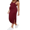 thumbnail image 3 of Robe Femme Enceinte Couleur Unie Sans Manches Robe en Tricot Col Ras du Cou Ajustée Midi Robe Débardeur Robe d'Été Décontractée Robe de Maternité, 3 of 7