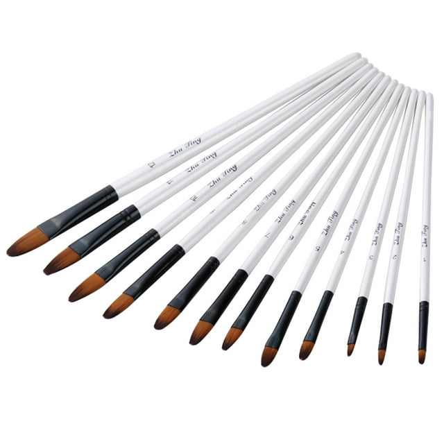 Juego de 12 pinceles de madera portátiles para pintar, acuarela y lana de nailon para hombres, mujeres y estudiantes (puntas para la lengua).