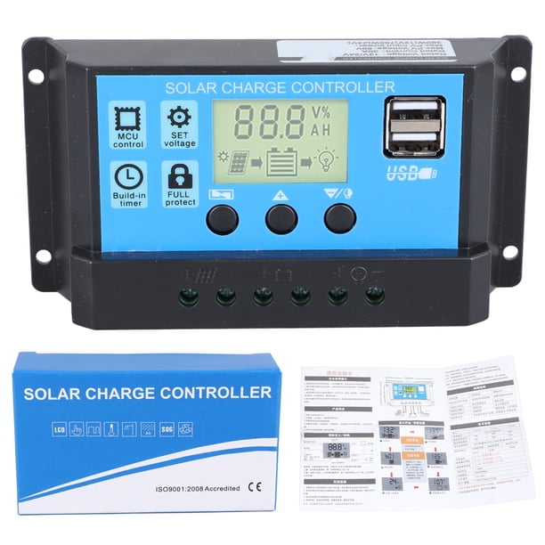 Controlador De Carga Solar 12V 24V 30A Regulador De Descarga PWM Pantalla LCD Salida USB Dual Adopta Una Carga De Diodo Eficiente Y De Baja Pérdida, Que Puede Extender La Vida útil De La Batería
