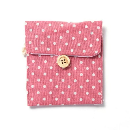 

1 Polka Dot Cotton Linen Sanitary Napkin Kitchen Towel Storage Bag Button Open Sanitary Napkin