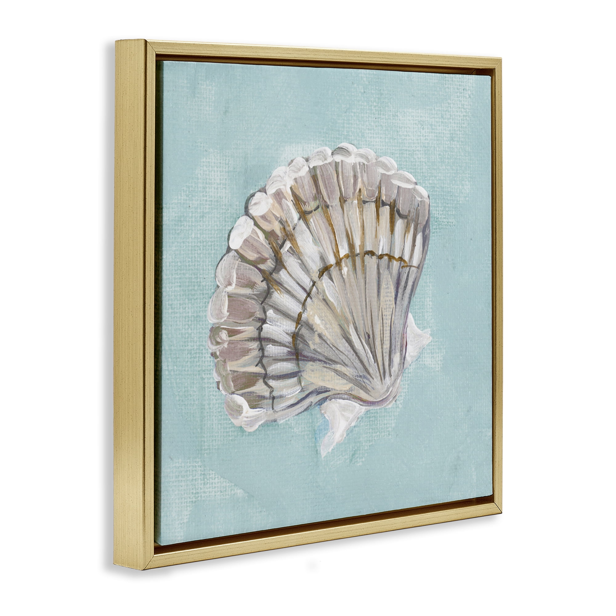 Stupell Industries Brushed Clam Shell Coastal Painting Gold Floater Framed Canvas Art Print Wall Art, 25 x 25