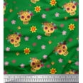 thumbnail image 1 of Soimoi Green Japan Crepe Satin Fabric Floral & Tribal Skull Decor Fabric Printed Yard 42 Inch Wide, 1 of 3