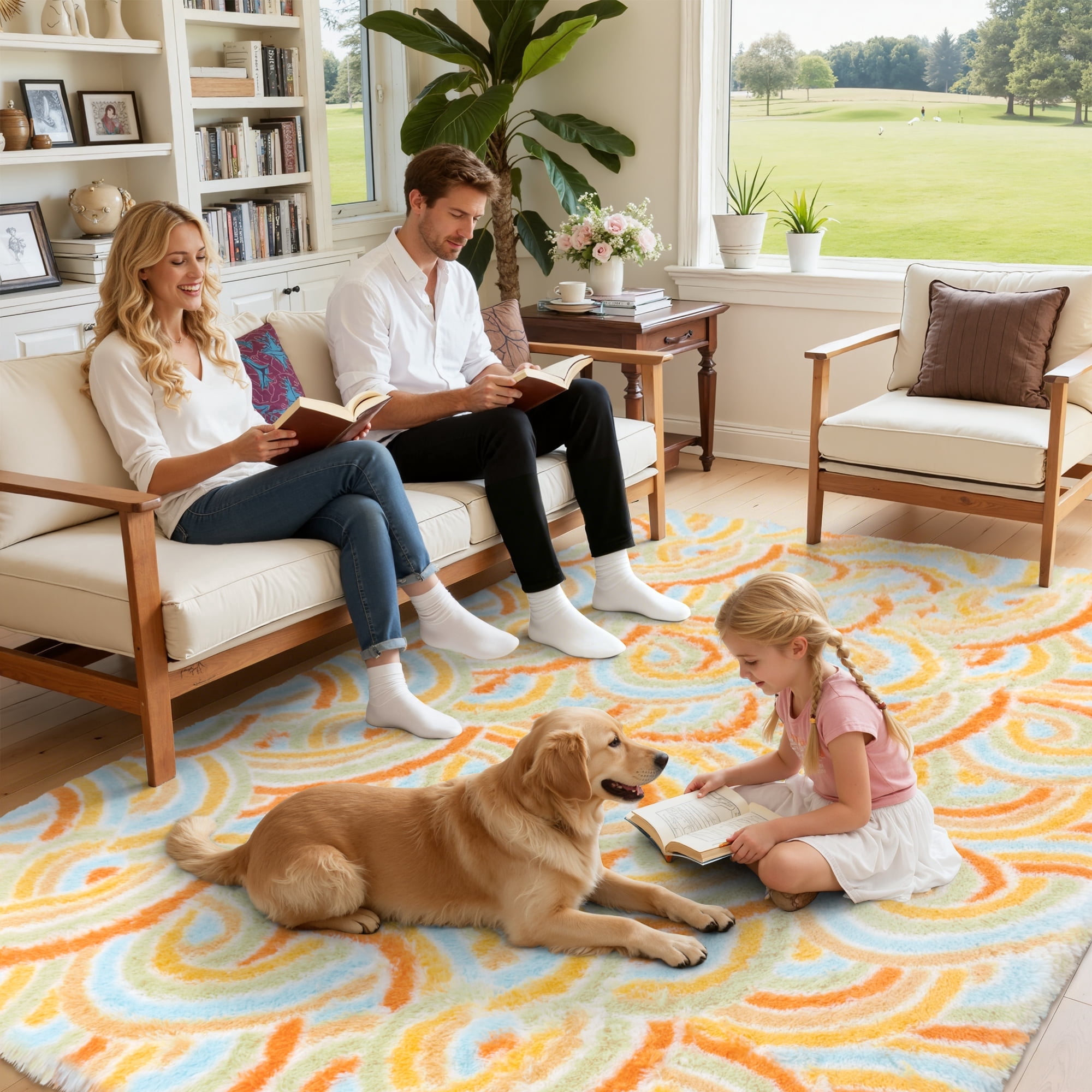 MeyJey 5'x 8' Shag Area Rug, Soft Fluffy Area Rugs for Kids Room Living Room Bedroom Decor Carpet, Orange