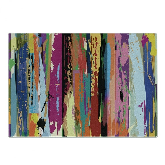 Abstract Cutting Board, Multicolored Expressionist Work of Art Vibrant Rainbow Design Tainted Pattern, Decorative Tempered Glass Cutting and Serving Board, Small Size, Multicolor, by Ambesonne