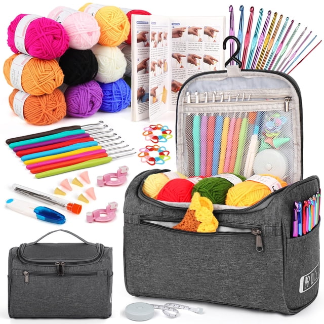 Kit de crochet Aeelike con 23 ganchos y 655 yardas de hilo gris