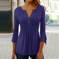 thumbnail image 2 of Women T-Shirts Spring Summer 3/4 Bell Sleeve V-Neck Pleated Solid Color Button T-Shirt Leisure Outdoor Steetwear Female Dailywear, 2 of 5