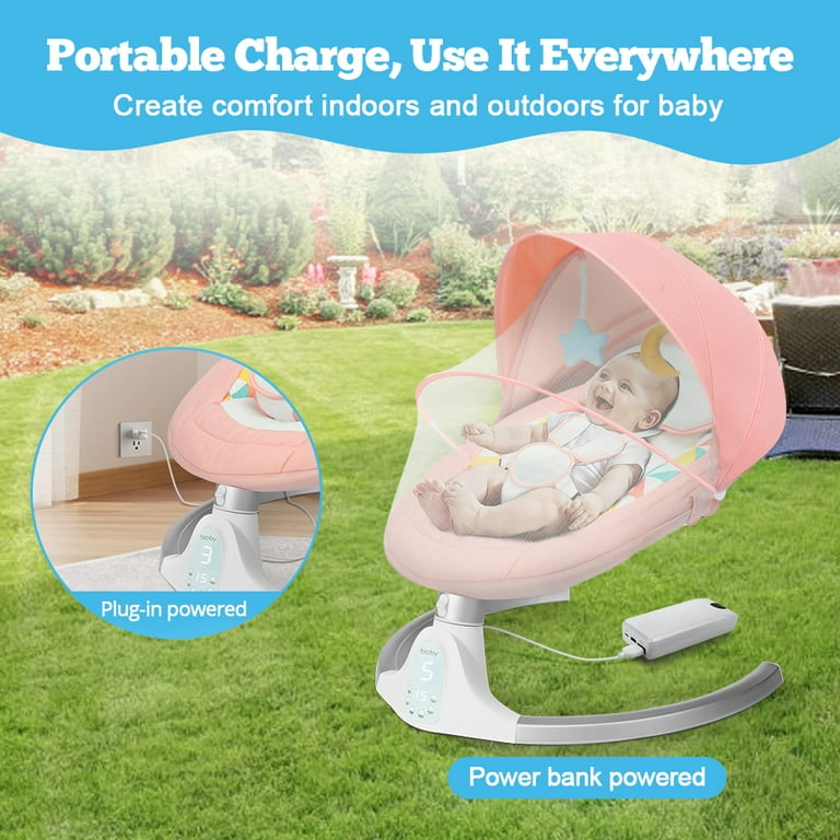 Fantablau Kimbosmart Baby Swing - Transat Électrique Rose - Chaise Haute -  5 Vitesses - Musique Bluetooth