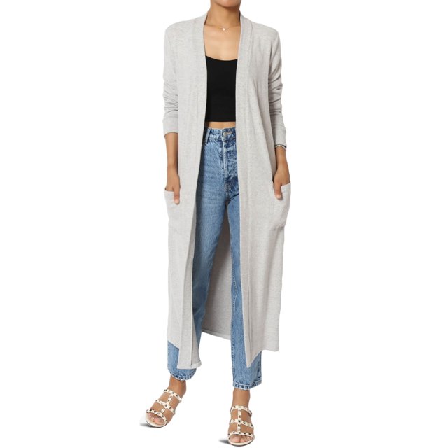 TheMogan Cardigan Maxi à Manches Longues pour Femmes P-3X Long Ouvert Drapé Doux Tricoté