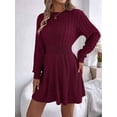 thumbnail image 3 of Women'S Fall Long Sleeve Mock Neck Sweater Dress Casual Loose Ribbed Knit Mini Short Pullover Dresses Wine Red XL, 3 of 8