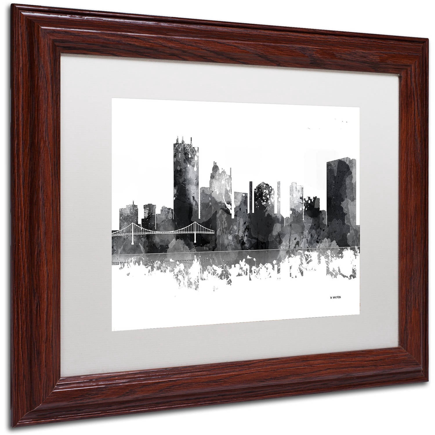 Trademark Fine Art "Toledo Ohio Skyline BG-1" Canvas Art by Marlene Watson, White Matte, Wood Frame