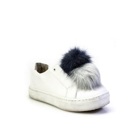 

Pre-owned|Sam Edelman Womens Smocked Pom Pom Sneakers White Leather Size 6.5