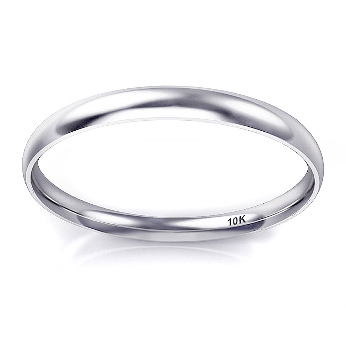 Sz 7.0 Solid 10K White Gold 2MM Round Dome Comfort Fit Wedding Band Ring