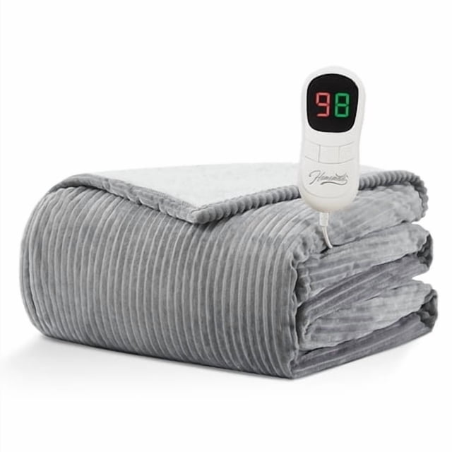 Homemate Heated Blanket Electric Throw - 50""X60"" Heating Blanket Throw 4 Hours Auto-Off 5 Heat Levels Blanket Over-Heat Protection Soft Flannel Sherpa Heater Etl Certification