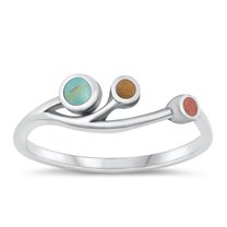 CHOOSE YOUR COLOR Red Simulated Agate Simulated Turquoise Tiger Eye Ring .925 Sterling Silver Band CZ Female Size 9