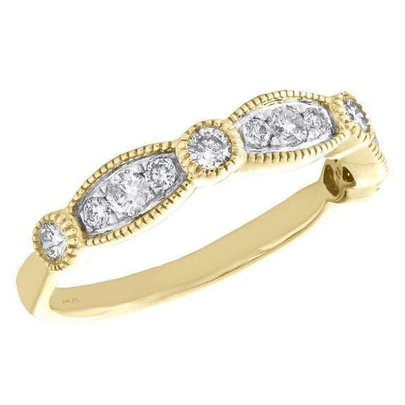 14k Yellow Gold Diamond Wedding Band Stackable Milgrain Anniversary Ring 1/2 CT.