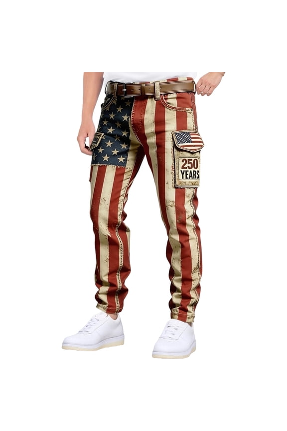 American 250Th Anniversary Mens Cargo Pants Patriotic Usa Flag Graphic Wide Leg Cargo Pants for Men Lightweight Relaxed Fit 4Th Of July Trousers With Pockets