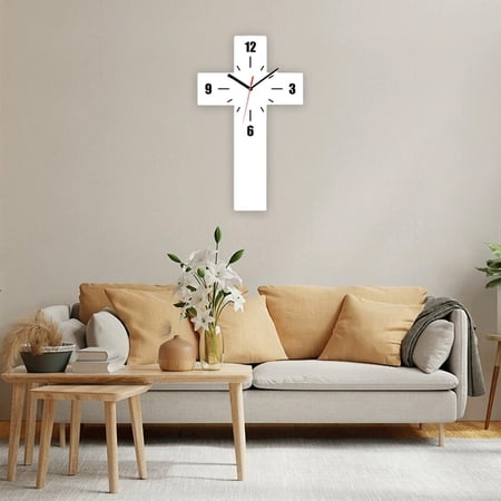 Cross Wall Clock, Vintage Religion Wall Clock Cross Art Silent Hanging Clocks Decorative Wall s for Home Office Living Room Decor,12x7 in ïŒWhiteïŒ