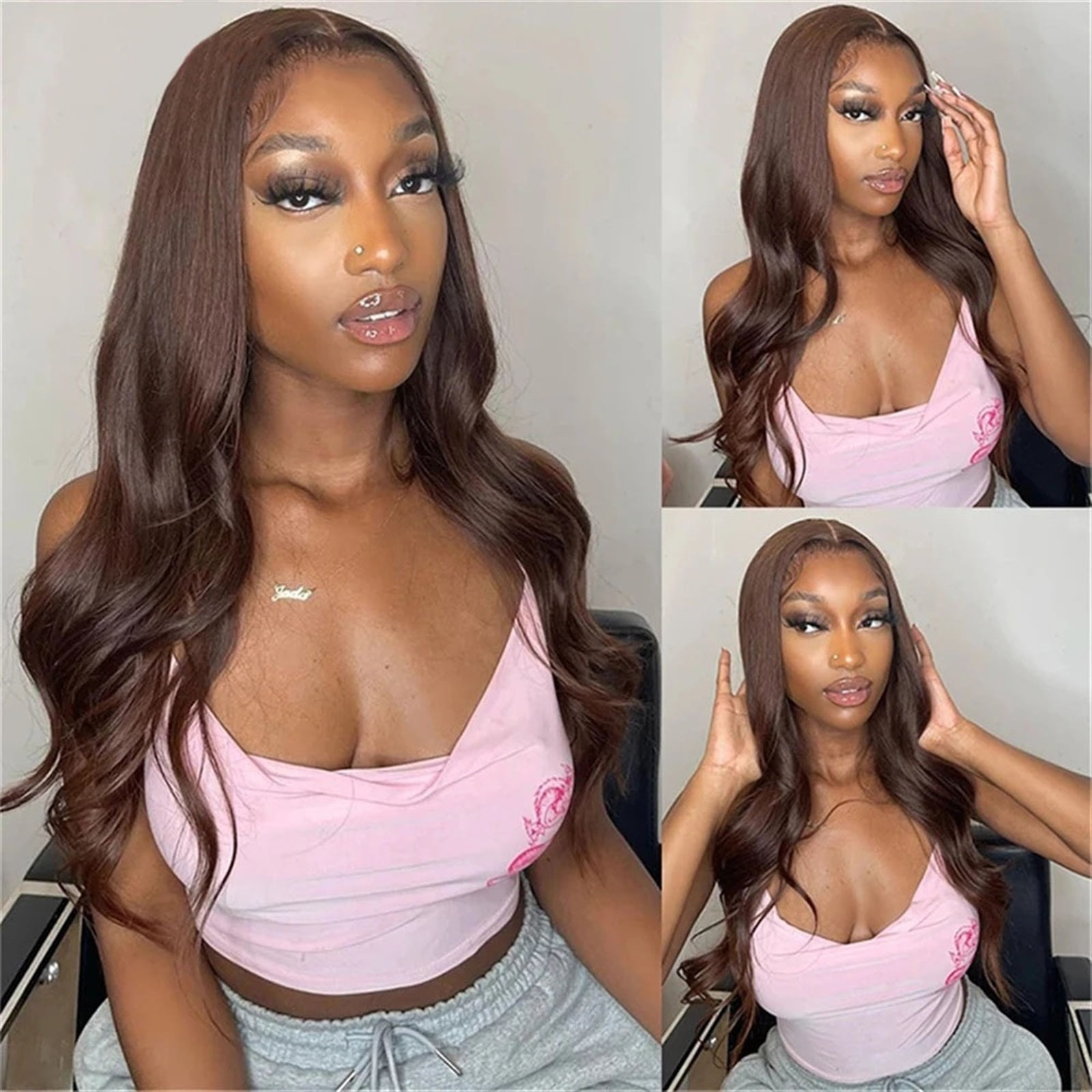 Dark Brown Body Wave 13x4 Lace Front Wigs Human Hair Pre Plucked with Baby Hair Chocolate Brown Color 150% Brazilian Remy Hair Lace Frontal Wig