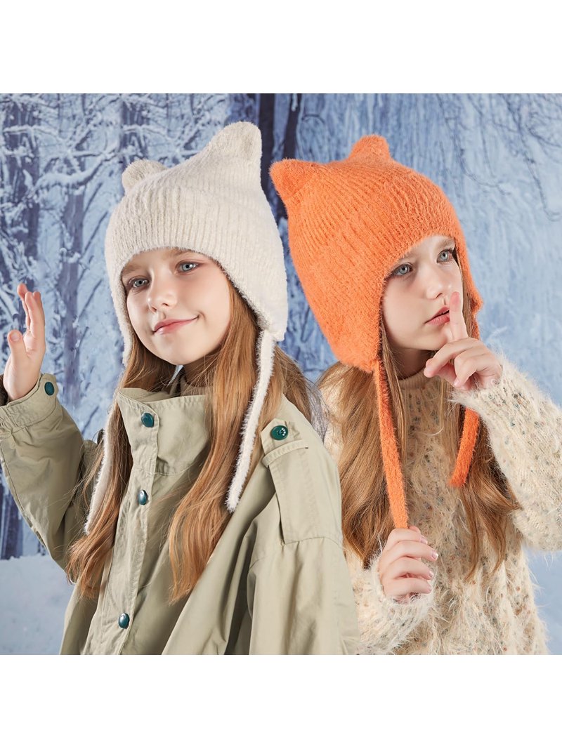 Kids Beanie Hat for Winter with Earfalp Children Cute Cat  display picture 1