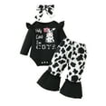thumbnail image 2 of Zwiiyzr 3-18 Months Infant Newborn Baby Girl Three Piece Ruffled Outfits Letter Romper Flare Pants Headband Set Cute Summer Baby Clothes Black, 2 of 2