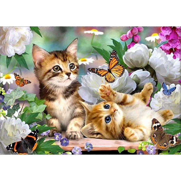 DIY 5D Diamond Painting Cartoon Cat by Number Kits, Cat Diamond Art for Adult Full Drill Rhinestone Embroidery Pictures Arts Craft for Home Wall Decor