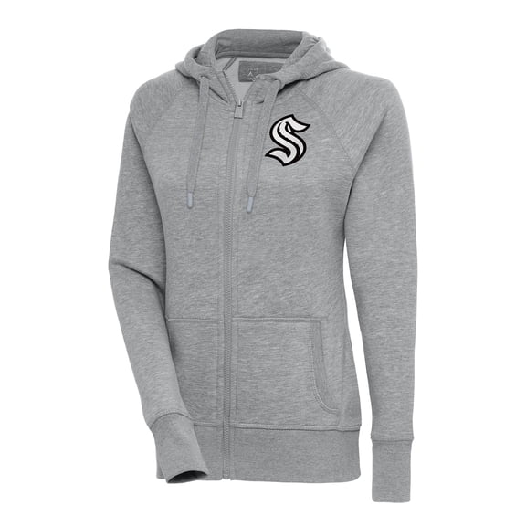 Women's Antigua Heather Gray Seattle Kraken Metallic Logo Victory Full-Zip Hoodie