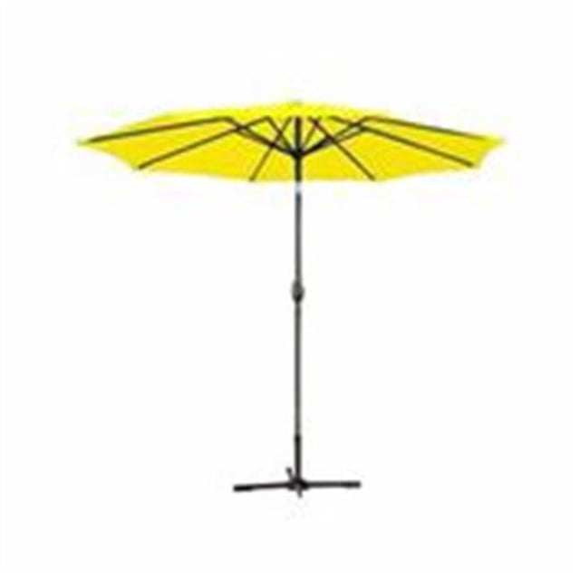 Parasol de Marché pour Patio en Aluminium de 9 Pi, Inclinable avec Manivelle - Tissu Jaune et Mât Gris