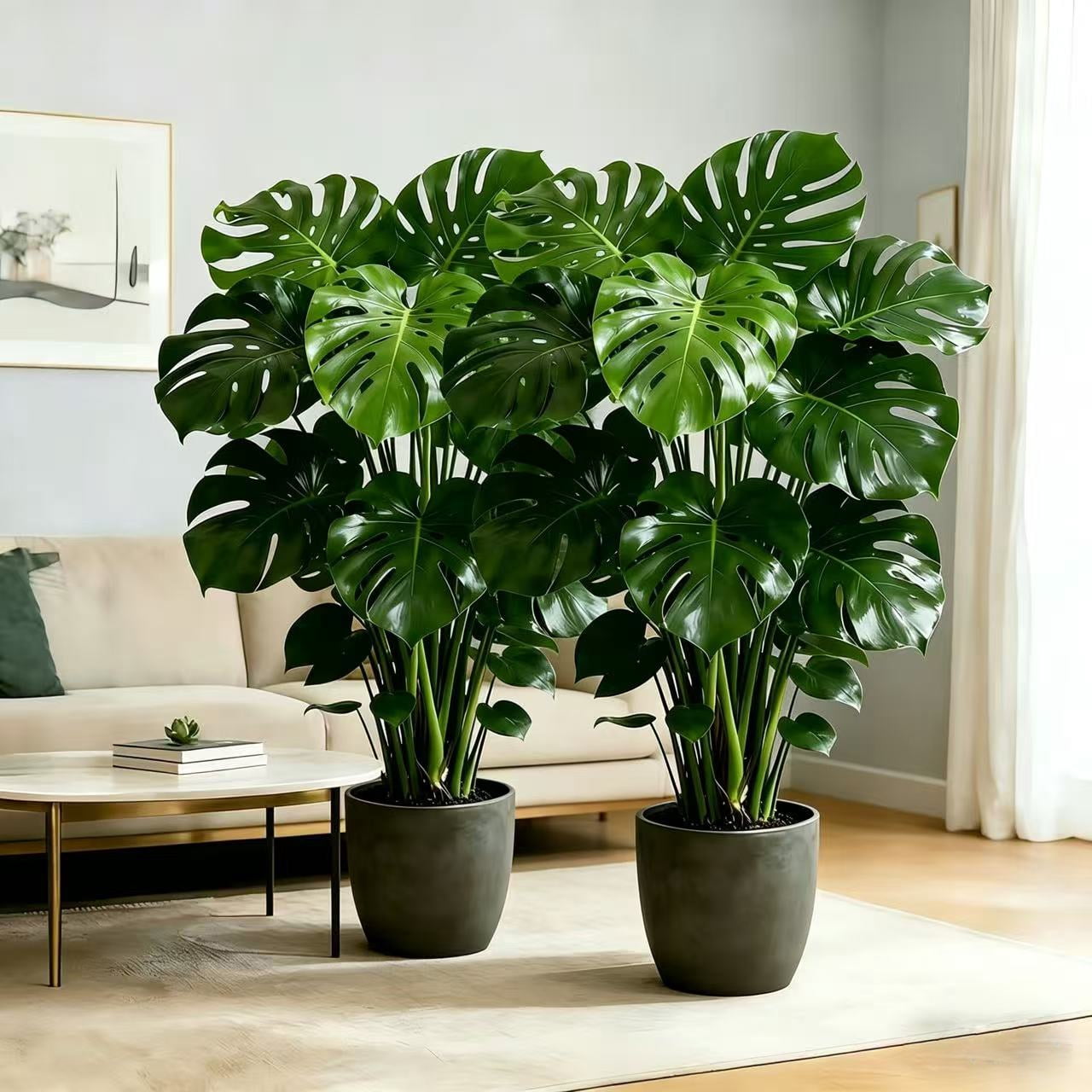 2PCS 33.46in Artificial Monstera Deliciosa Plant, Faux Swiss Cheese Tree with 24  Lush Leaves, UV Resistant Fake Tropical Plant for Indoor Outdoor Home Office Living Room Decor, No Pot