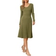 thumbnail image 4 of INSPIRE CHIC Ribbed Knitted Dress for Women's Long Sleeve Crew Neck Midi Sweater Dresses XS Olive Green, 4 of 6