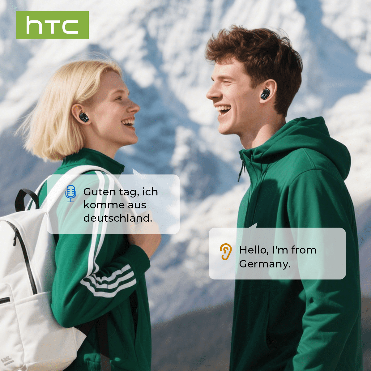 HTC NE16 Wireless Translation Earbuds Real Time for 134 Languages Translator Headphones with APP Noise Cancelling
