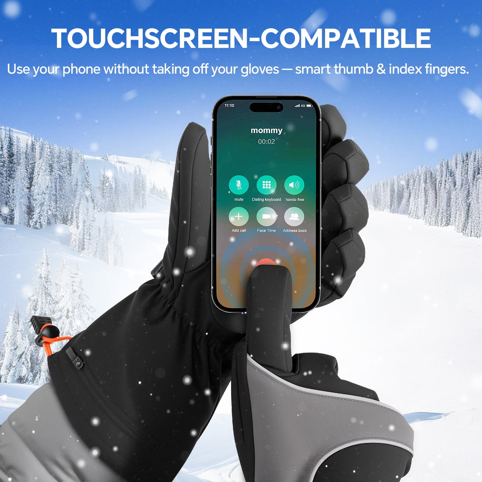 Rechargeable Heated Gloves for Men Women - 7.4V Battery Heated Ski Gloves with Touchscreen & Waterproof Design, 3 Heat Levels, Long-Lasting Winter Warm Mittens for Skiing, Hunting, Motorcycle,Large