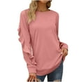 thumbnail image 2 of QLEICOM Women's Crewneck Solid Comfortable Loose T-shirt Long Sleeves Casual Blouses Shirts Tops Pink L, US Size 8, 2 of 7