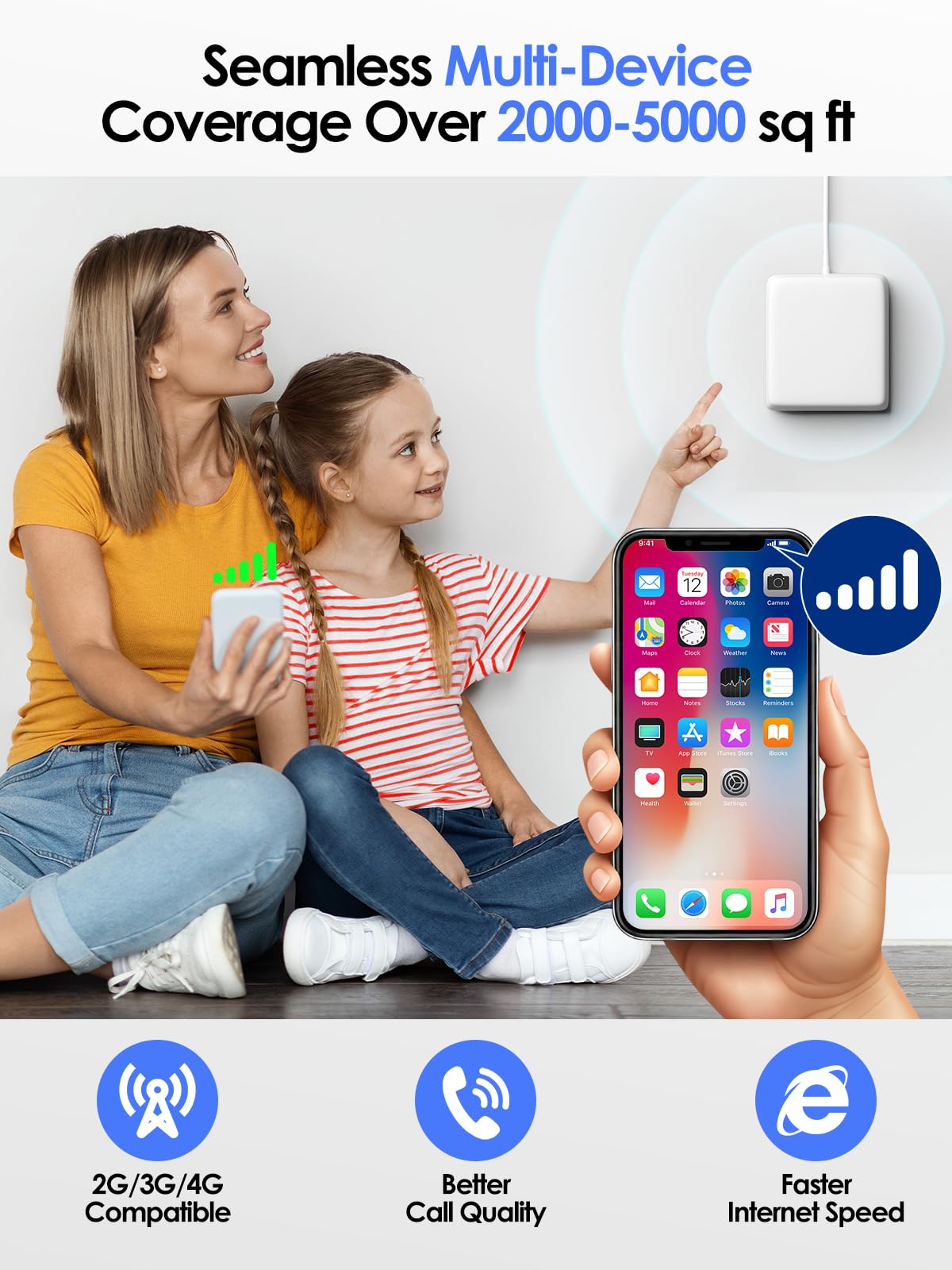 Cell Phone Signal Booster for Home Office Band 1/3/8 70dB Cell Phone Booster WCDMA 2100MHz DCS 1800MHz GSM 900MHz 2G 3G 4G LTE for Europe/Asia/Africa/Oceania