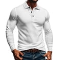 thumbnail image 4 of SeCaotees Men Long Sleeve Henley Polo Shirts Button Placket Striped Cuff Detail Muscle Fit Soft Knit For Leisure And Weekend Outing Tops White,M, 4 of 7