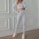 thumbnail image 2 of Trajes de 2 piezas para mujer Tops de yoga de manga larga con cremallera sólida + Pantalones largos Conjuntos con cuello en V Pantalones de yoga Wmkox8yi bvn3131, 2 of 5