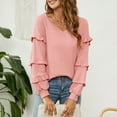 thumbnail image 7 of gakvbuo Fall Women'S Casual Sexy Fashion Long Sleeve V-Neck Ruffle Lantern Sleeve Pullover Top Shirt Blouse, 7 of 7