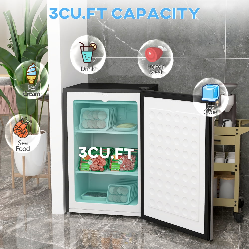 3.0 Cu.Ft Compact Upright Freezer, Mini Freezer with Adjustable Temperature, Reversible Door for Dorm, Apartment, RV