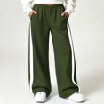 thumbnail image 4 of Girls Color Block Sweatpants with Pockets Baggy Elastic Waist Fashion Casual Kids Wide Leg Pants Army Green 14, 4 of 9
