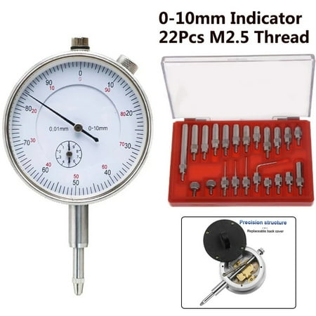 

Dial Indicator 0-10mm Lug Back Test Gauge 22Pcs Steel Point Set M2.5 Thread Tip