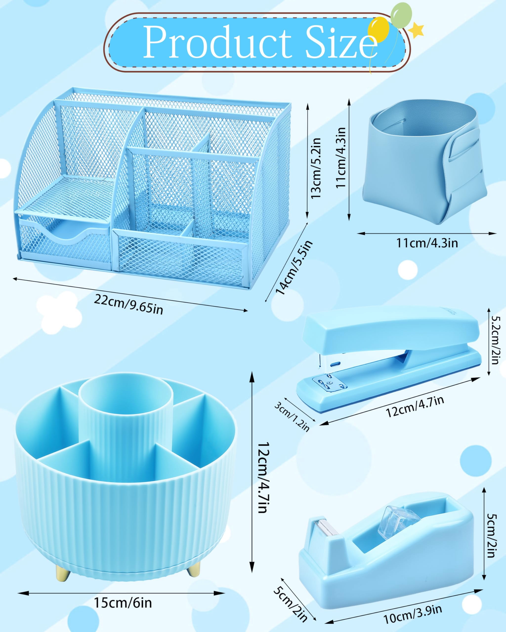 Blue Desk Accessories And Organizers With Organizer 360°rotating Pen Holder Stapler A Lot Of Office Supplies Beautifully Presented In Gift Box