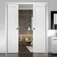 thumbnail image 3 of Modern Double Pocket Doors 48 x 80 with Frames | Quadro 4111 White Ash | Kit Trims Rail Hardware | Solid MDF Interior Bedroom Sliding Closet Sturdy Door, 3 of 6