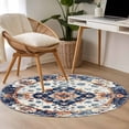 thumbnail image 5 of 3ft Washable Round Rug, Bohemian Circular Non-Slip Circle Area Rug for Bedroom Bedside, Orange Blue Vintage Ethnic Style Pattern Soft Indoor Floor Mat for Home Decor, 5 of 9