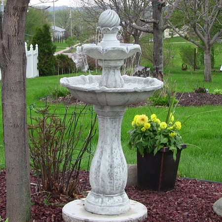 Sunnydaze 2-Tier Arcade Outdoor Solar Power Water Fountain with LED Light, White Finish, 45 Inch